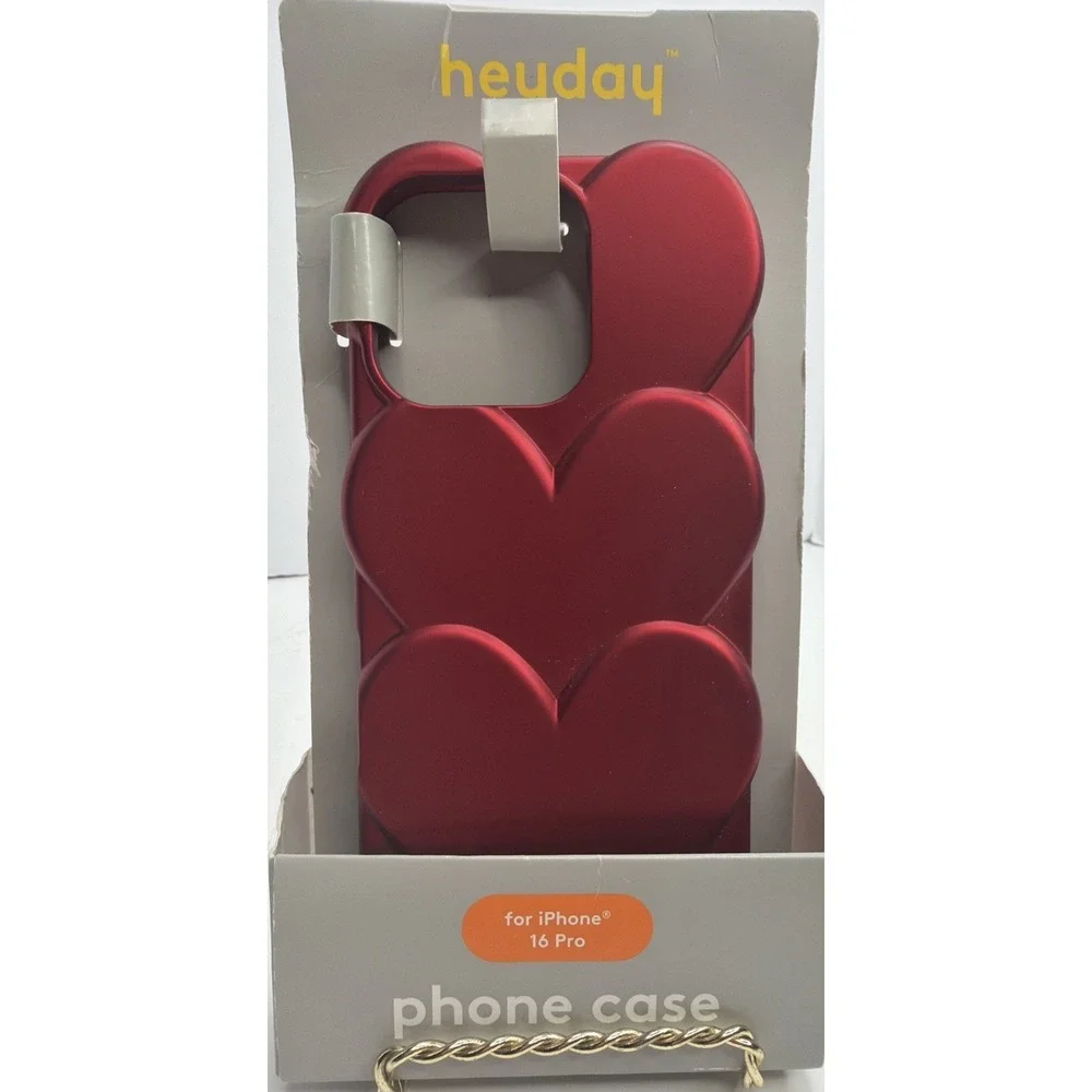 Heyday Red 3D Heart Phone Case for iPhone 16 Pro Protective Cover NEW